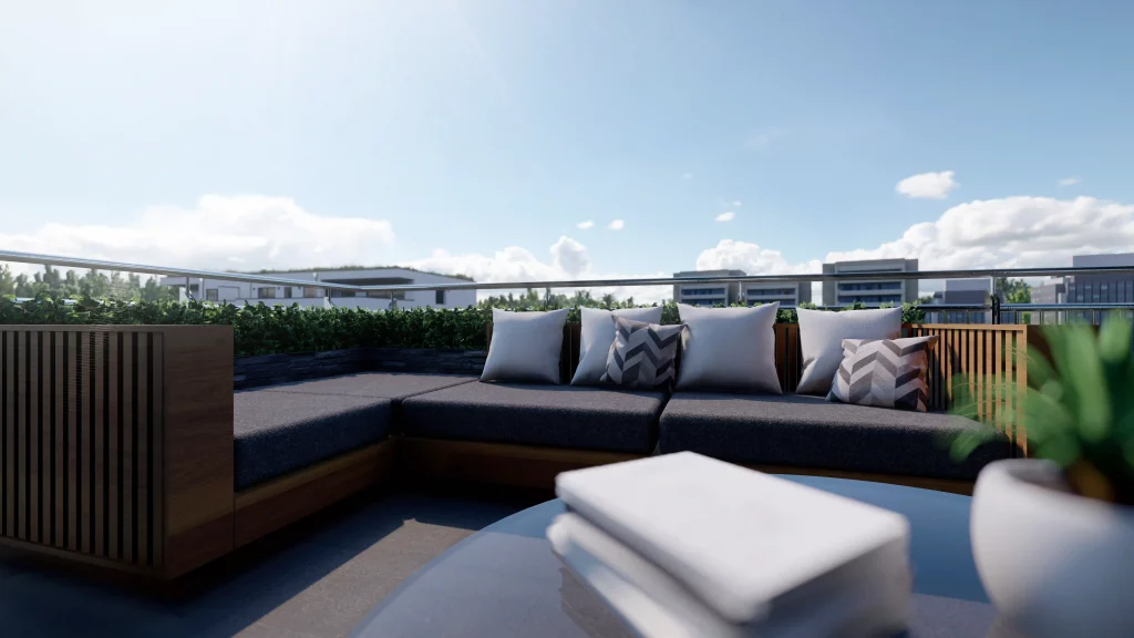 Exklusive Dachterrasse mit gemütlicher Lounge und Ausblick